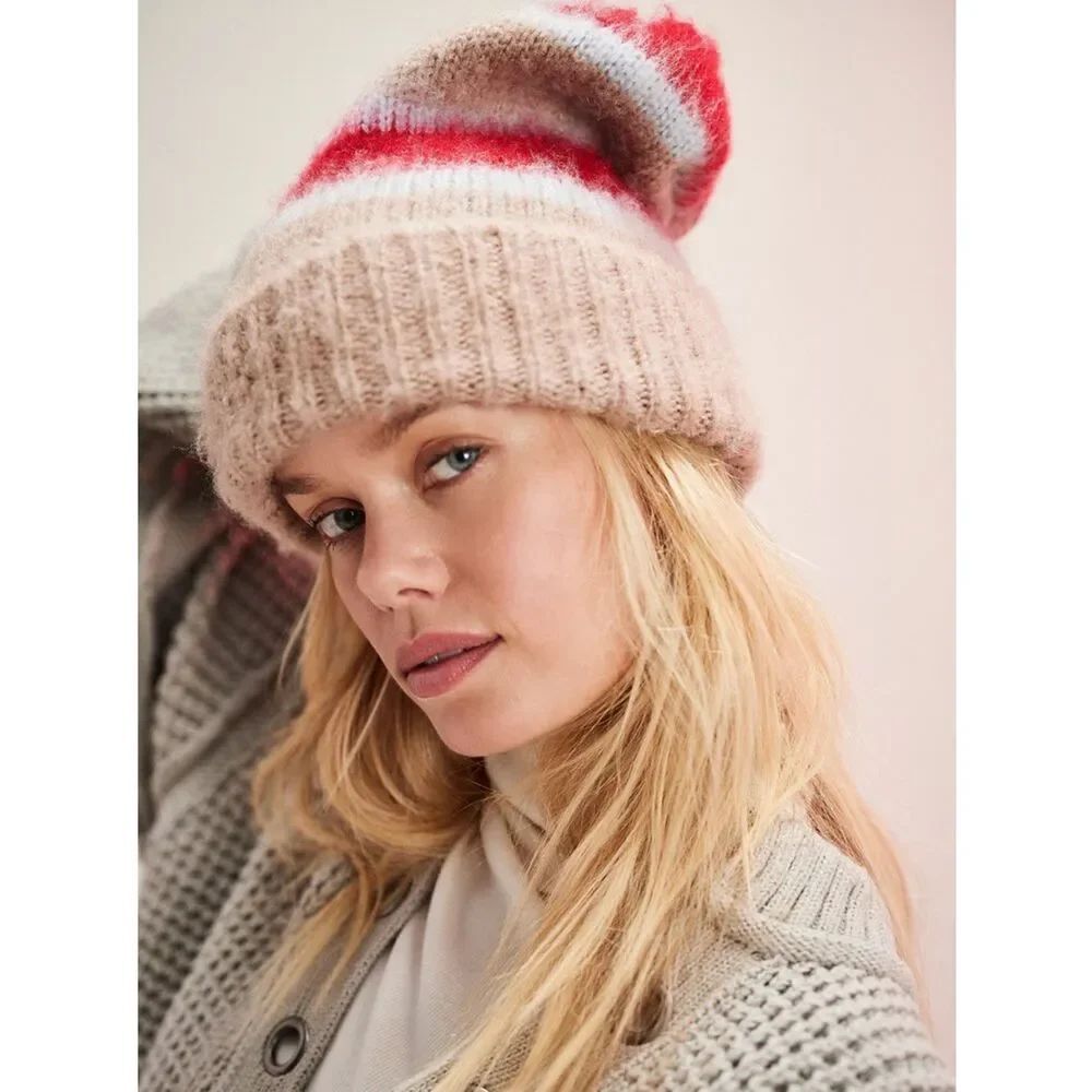 Free people The Groove Beanie in Red, Light Gray, and Taupe